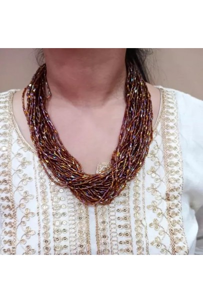 Elaborate brown beaded necklace